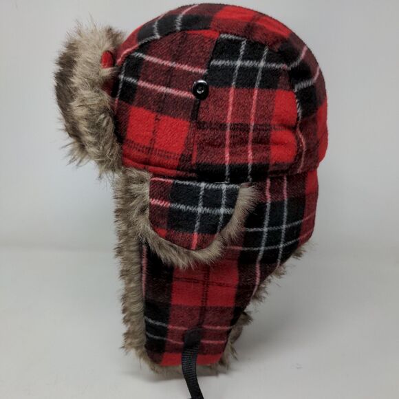 Unbranded Men's Trapper Hat Red Plaid Quilted Lined Vegan Fur Ear Flaps - Picture 4 of 9